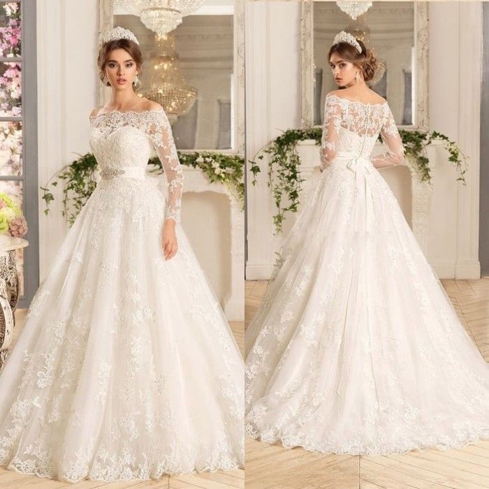 Vestido De Noiva Manga Longa Three Quarter Sleeves A Line Wedding Dress ...