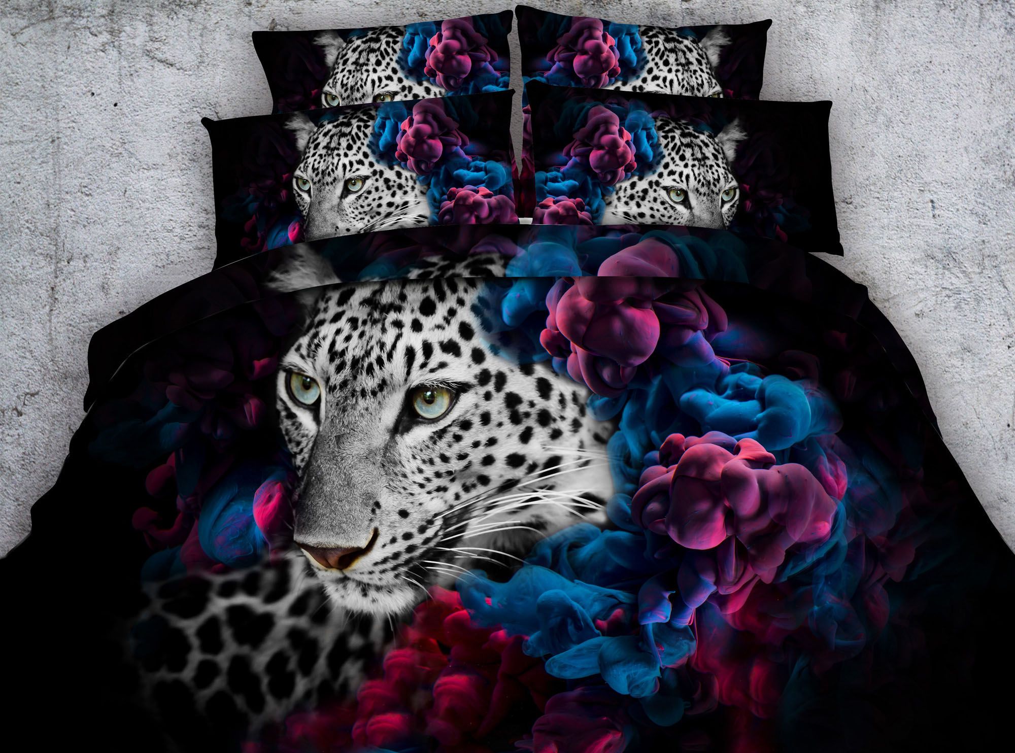 Hot Fashion Design Black Leopard 3d Printed Fabric Cotton Bedding Hot Fashion Design Black Leopard 3d Printed Fabric Cotton Bedding Sets Twin Full Queen King Size Dovet Covers Pillow Shams Comforter Animal Gray And Blue