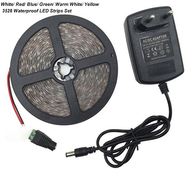 Wateproof Led Strips 300led 5m 3528smd Outdoor Strip Lighting Wateproof Led Strips 300led 5m 3528smd Outdoor Strip Lighting Warm White Red Blue Green Rope With 12v 2a 24w Power Adapter