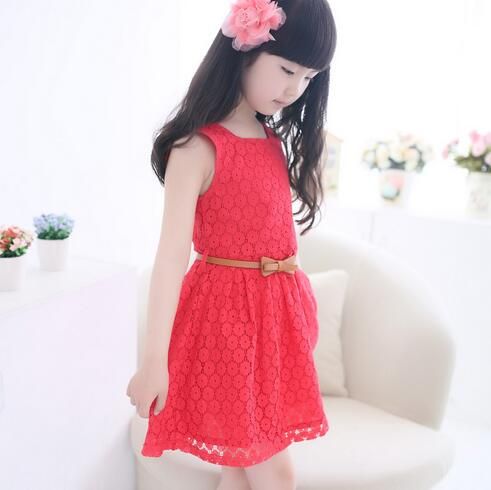 도매 여름 아기 소녀 옷 레이스 조끼 공주님 드레스 빨간색 흰색 1lot = 보트 넥 아기 옷