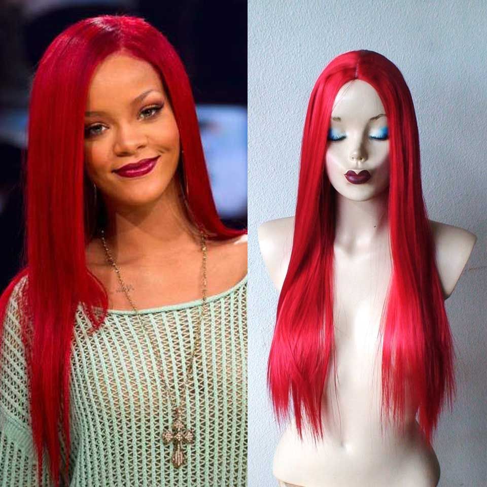 Rihanna Hairstyles Long Red Wig Silky Straight Long Human Hair