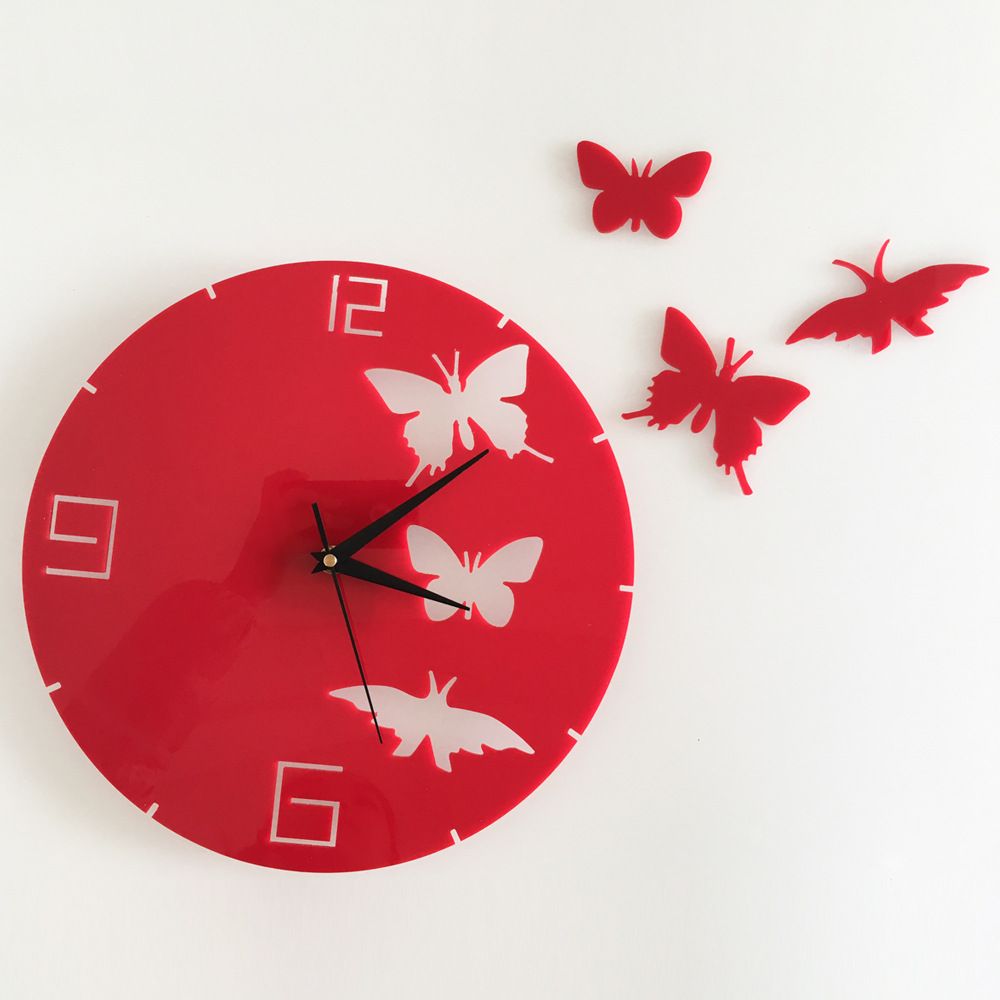 Diy PINK/BLACK Butterflies And 3d Clock Mirror Wall Stickers Butterfly