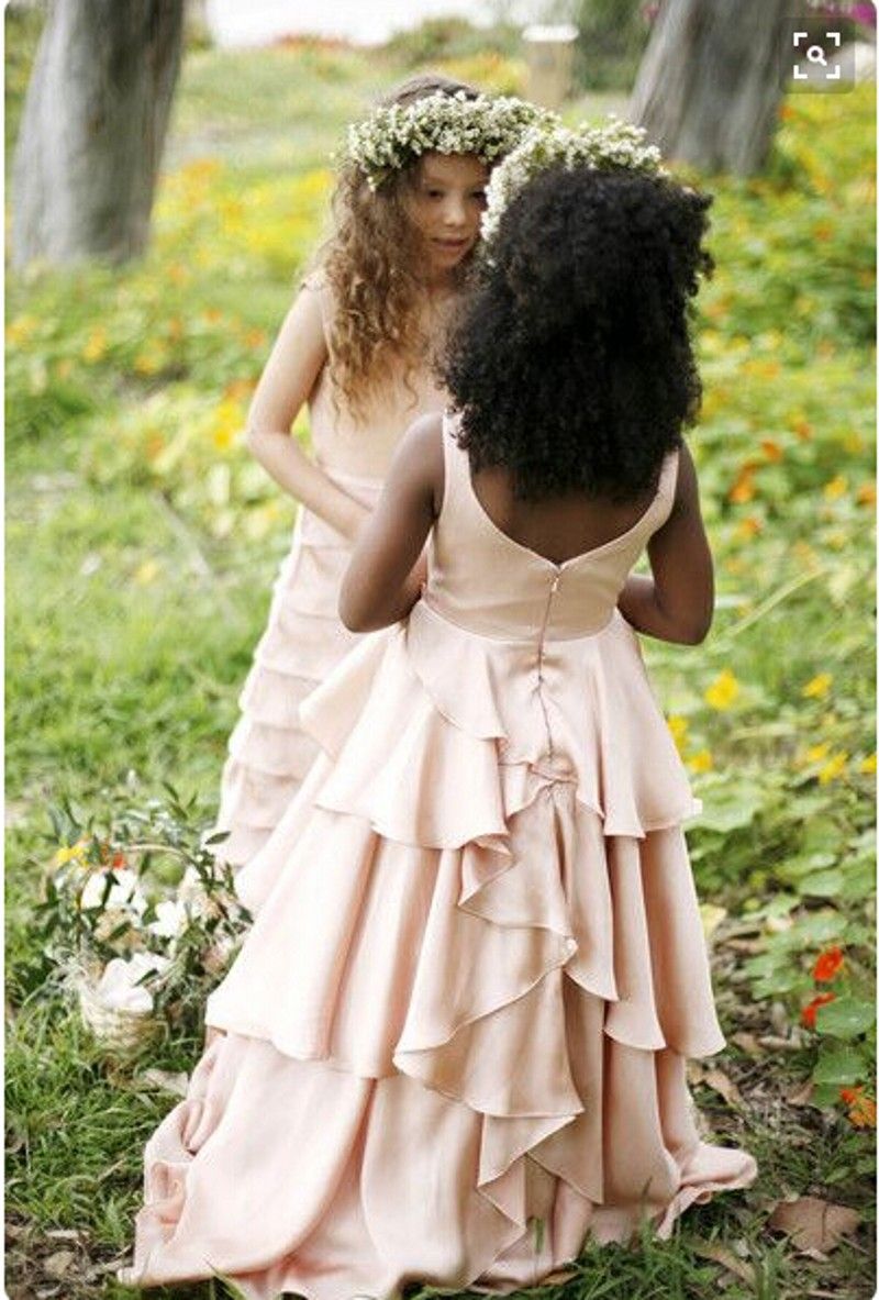 Flesh Pink Tiered Flower Girl Dresses 2016 Chiffon Floor Length Zipper