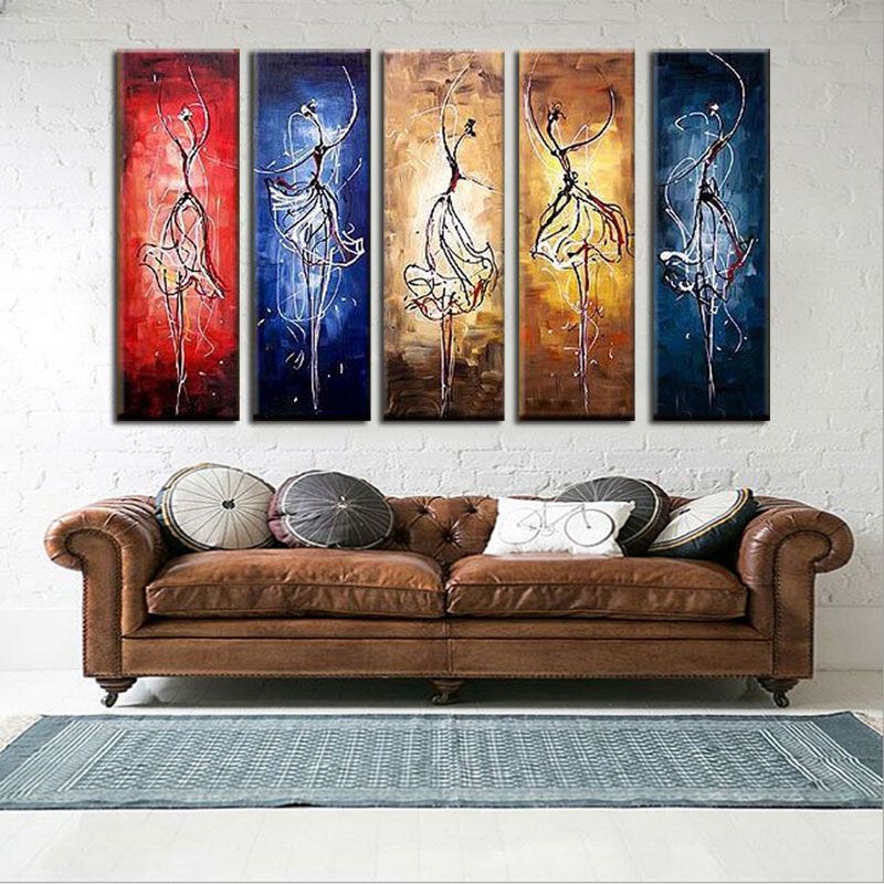 compre pintado a mano pintura al oleo cuadros decorativos modernos sala de estar pintura de pared 5 murales pinturas chicas abstractas pintura de la