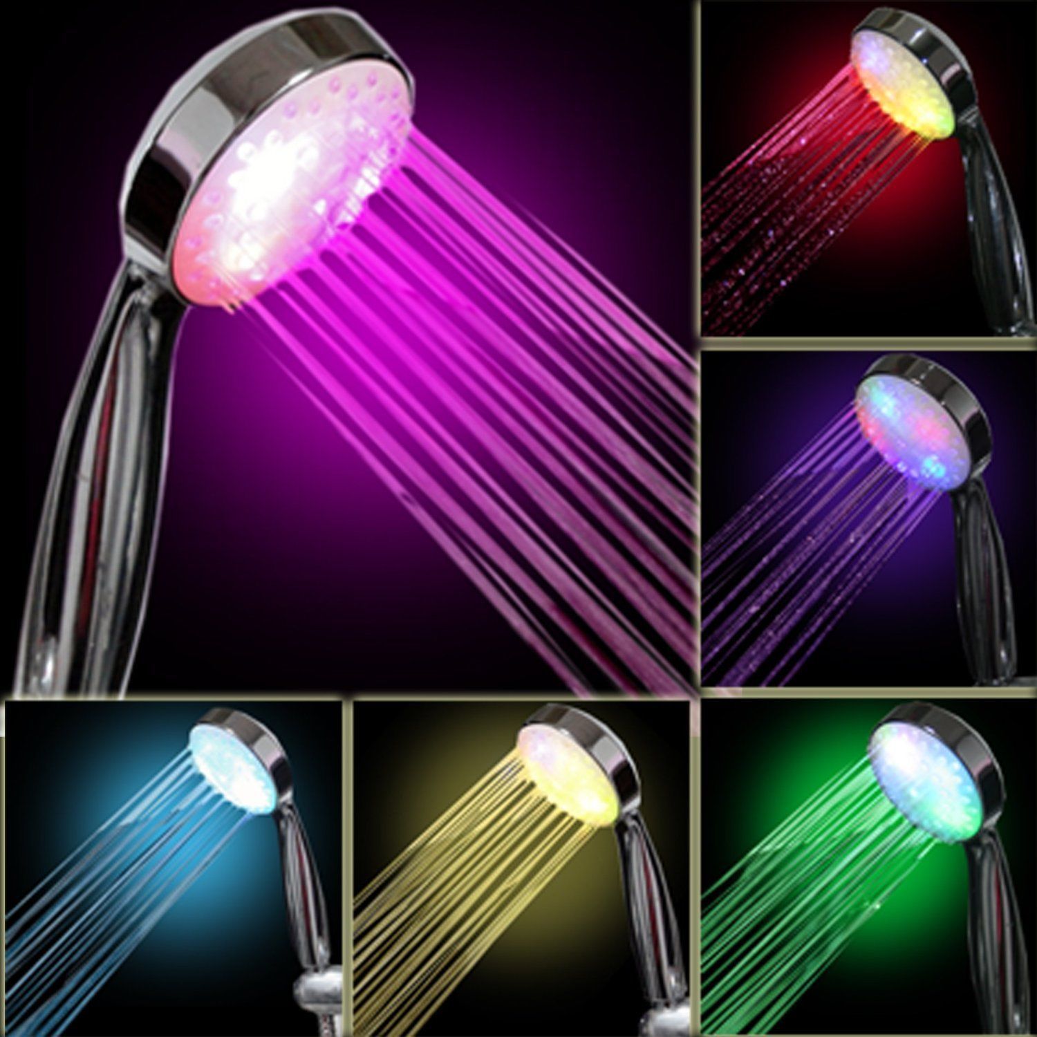 LED Lights Shower Head Bathroom Water Showerhead Automatical Change