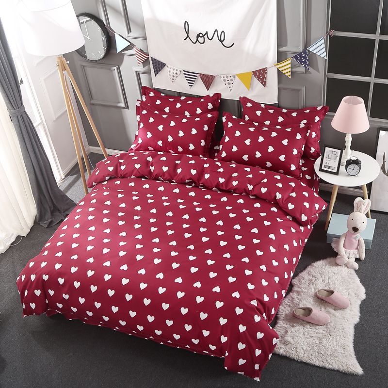 Wholesale Love Heart Red Bedding Set White Hearts Duvet Cover Bed