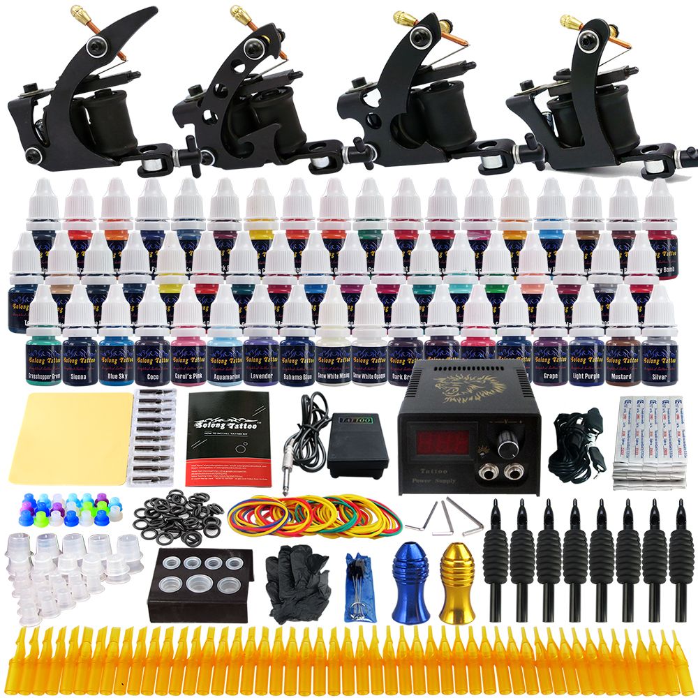 Solong Tattoo Wholesale Sale Tattoo Kit 4 Beginner Machine Gun Power Supply Tattoo Kit Tips ...
