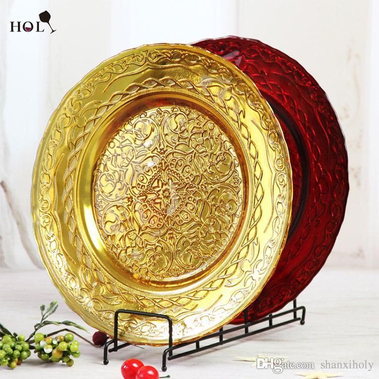 2019 Cheap Wedding Events Gold Glass Charger Plate Wholesale From