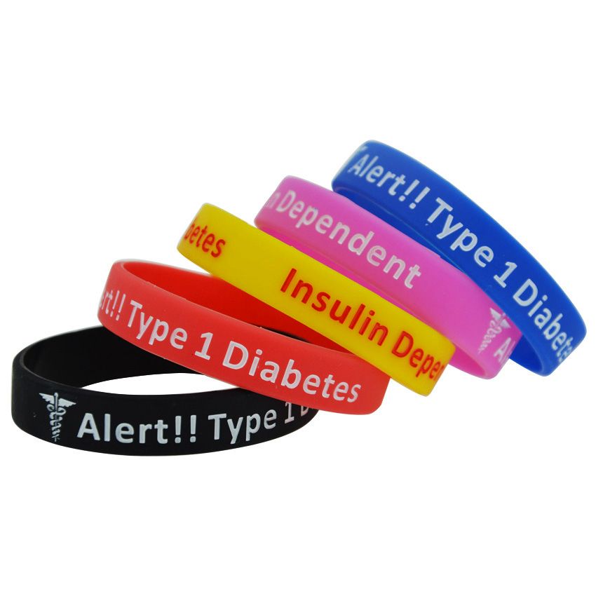 Type 1 Diabetic Medical Alert Silicone Wristband Ink Filled Colour ...