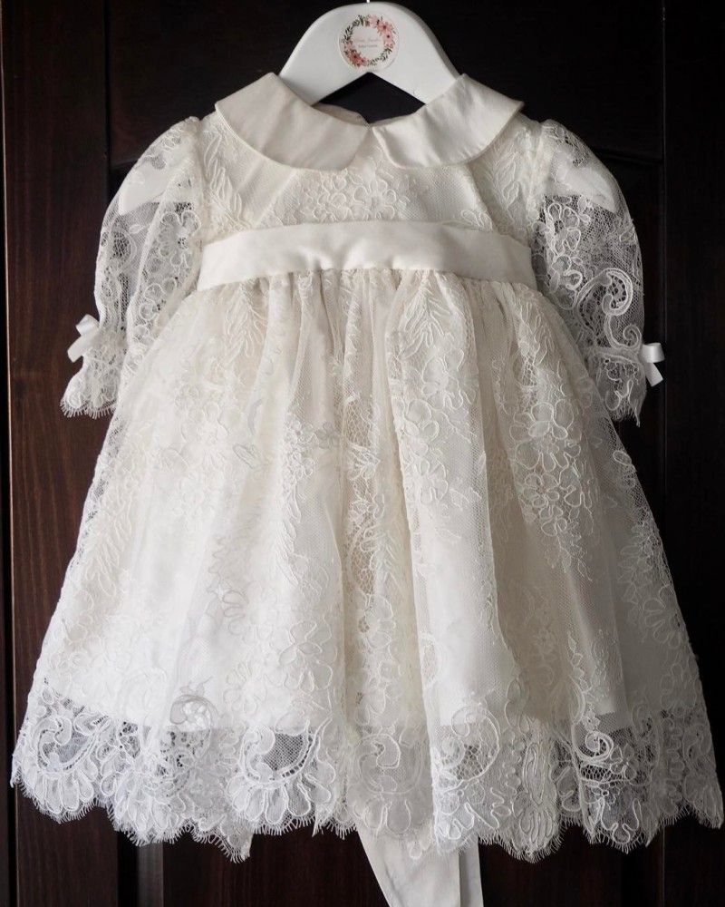 Acheter Pas Cher Robe De Bapteme Blanche Full Lace Robes De Bebe Avec 3 4 Manches Tenues De Bapteme Infantile Avec Echarpe Du 64 67 Fr Dhgate