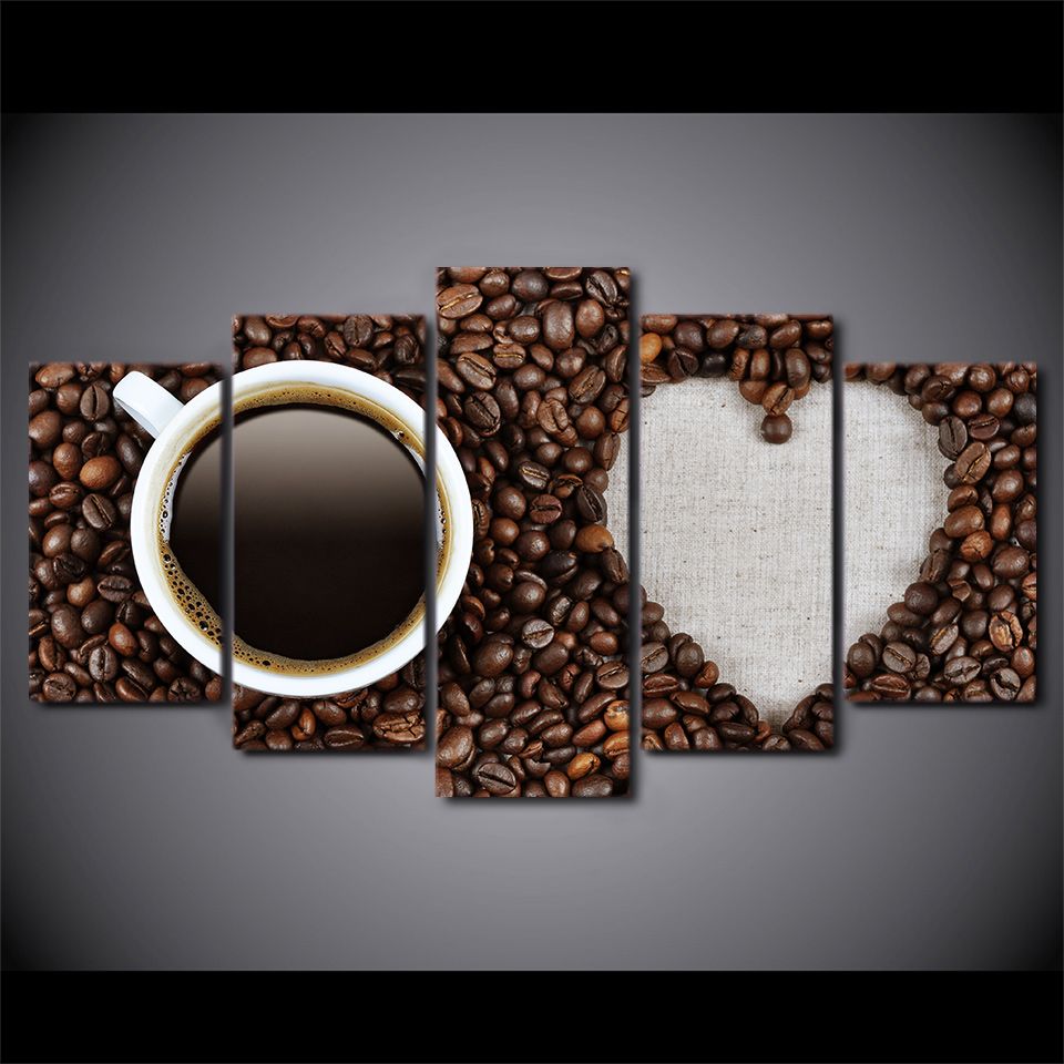 Framed HD Printed Love Coffee And Coffee Beans Still Life Canvas Painting Wall Art Picture Home