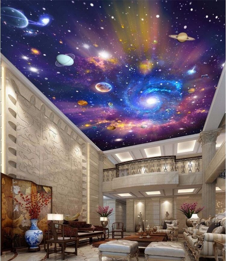 Custom 3d Ceiling Murals Wallpaper Home Decor Painting Starry Sky Universe Galaxy 3d Wall Murals Wallpaper For Living Room Flower Wallpapers Flowers