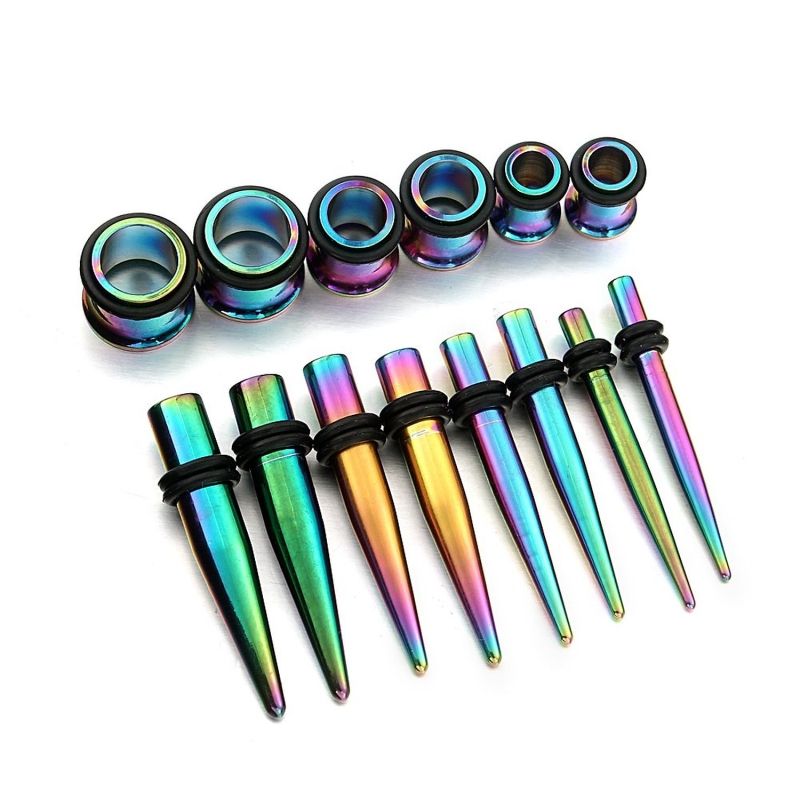 2020 Rainbow Ear Gauges Stretching Kit Surgical Steel Tapers And Plugs