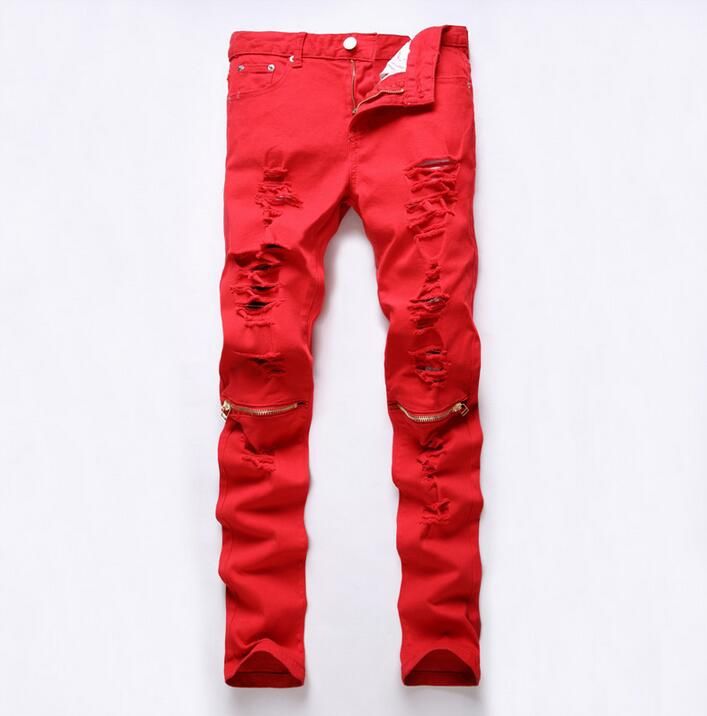 Discount New Red Ripped Biker Jeans Famous Brand Designer Plus Size Men ...