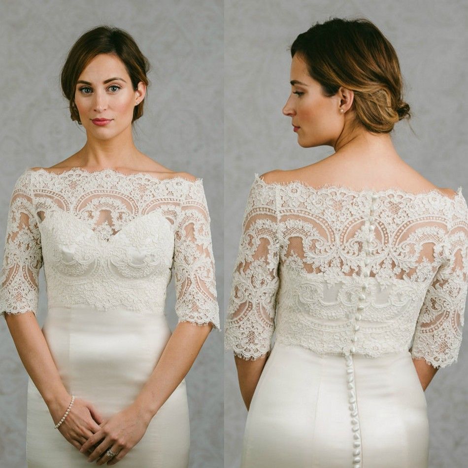 2019 Off Shoulder Cheap Bridal Wraps Half Sleeves Bridal Coat Lace