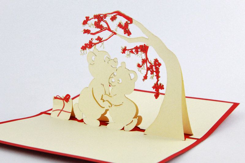 Bears Love Card Pop Up Card Laser Cut Card Bear Under The Tree Handmade Card Birthday Card Laser Cut Pop Up Card Template