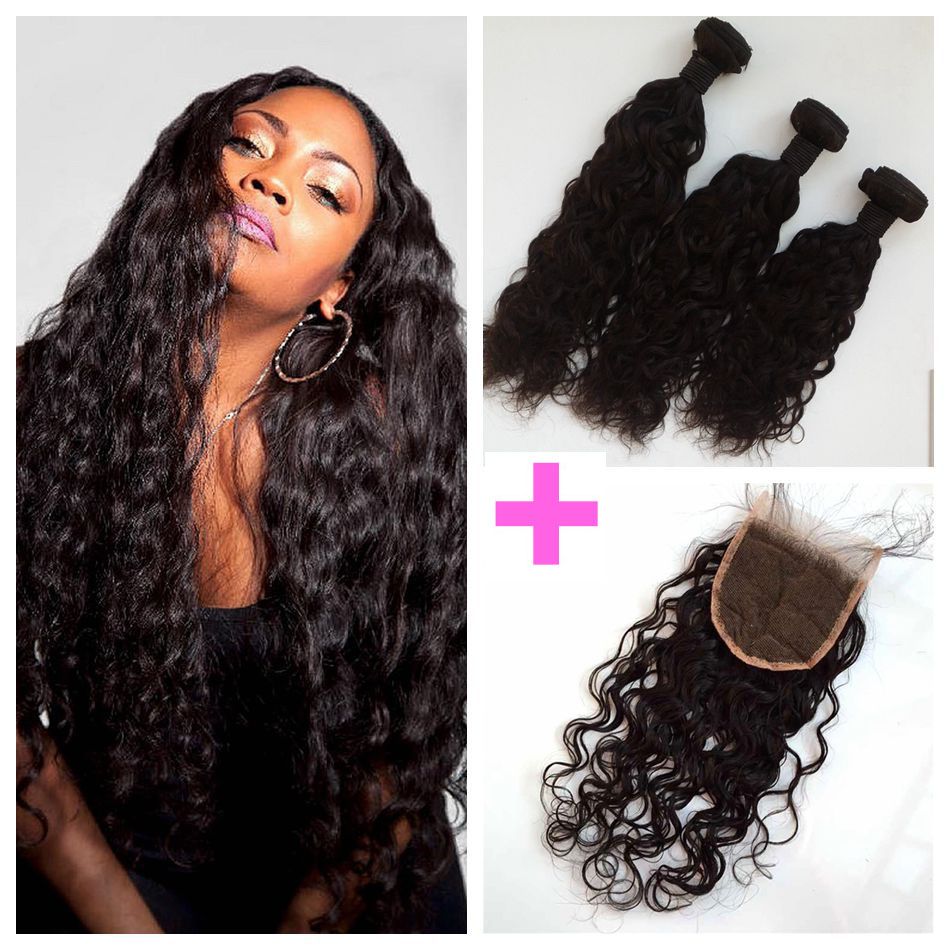 Brazilian Water Wave Human Hair Lace Closure With Wet And Wavy