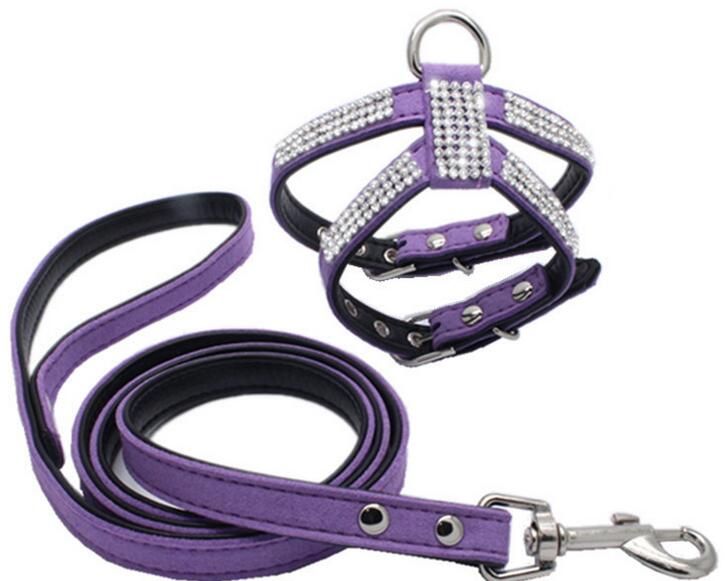 2021 The New Diamond Pet Harness Black Cashmere Net Drill Dog Harness Traction Rope Set Dog