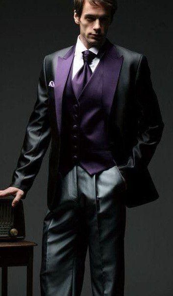 2017 Charcoal And Purple Arabic Wedding Suit For Men Groom Tuxedos ...