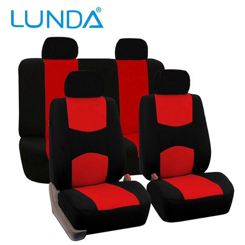 Lunda Set Flat Cloth Mesh Red Black Gray Auto Seat Covers Airbag Compatible Universal Fit For Car Truck Suv Or Van Neoprene