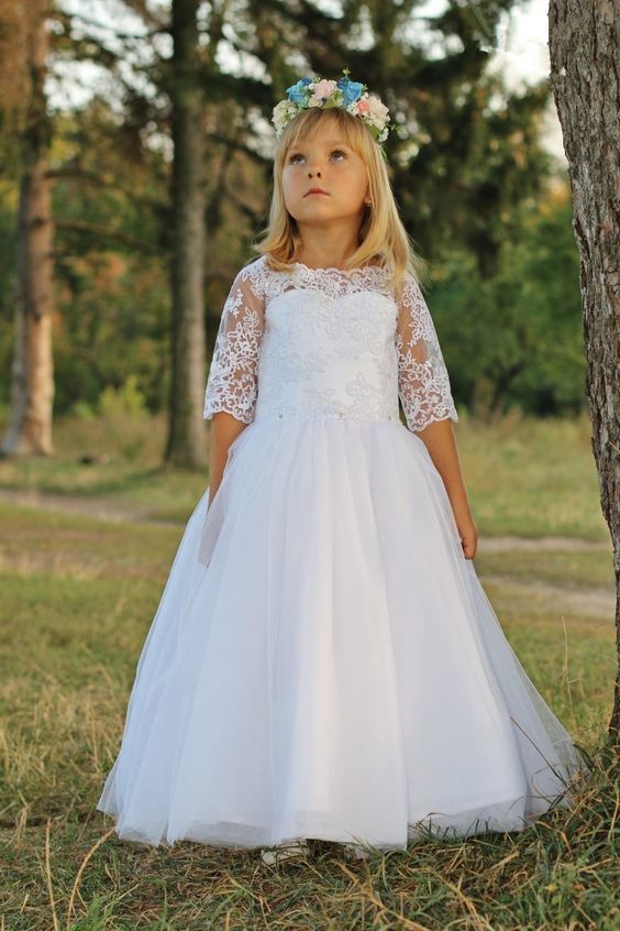 2016 Lovely First Communion Dresses For Girls Half Sleeves Flower Girl ...