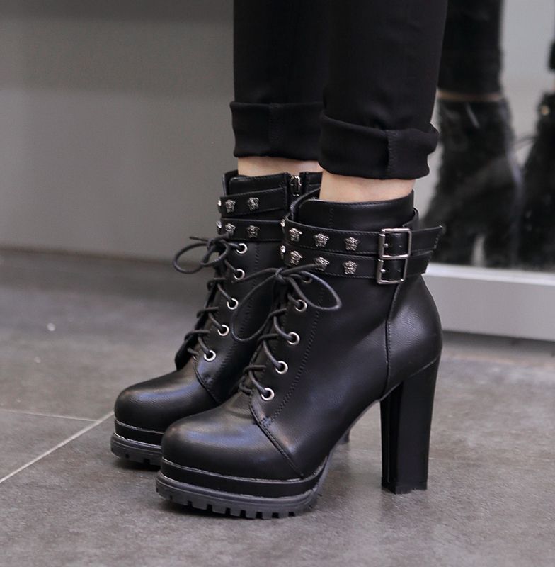 black pu buckle high boots