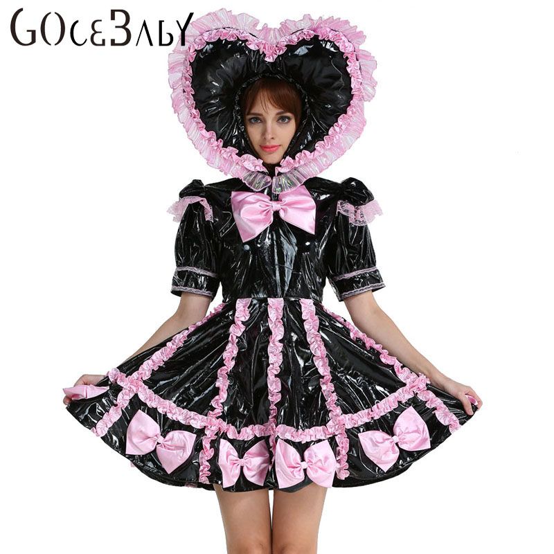 Custom Made Adult Baby Sissy Maid Lockable Pvc Sweet Heart Black Dress ...