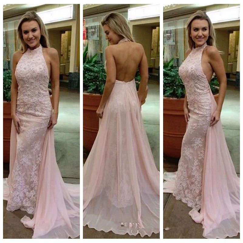 pink halter prom dress