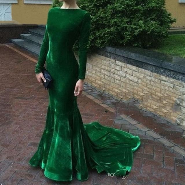 long sleeve velvet formal dress