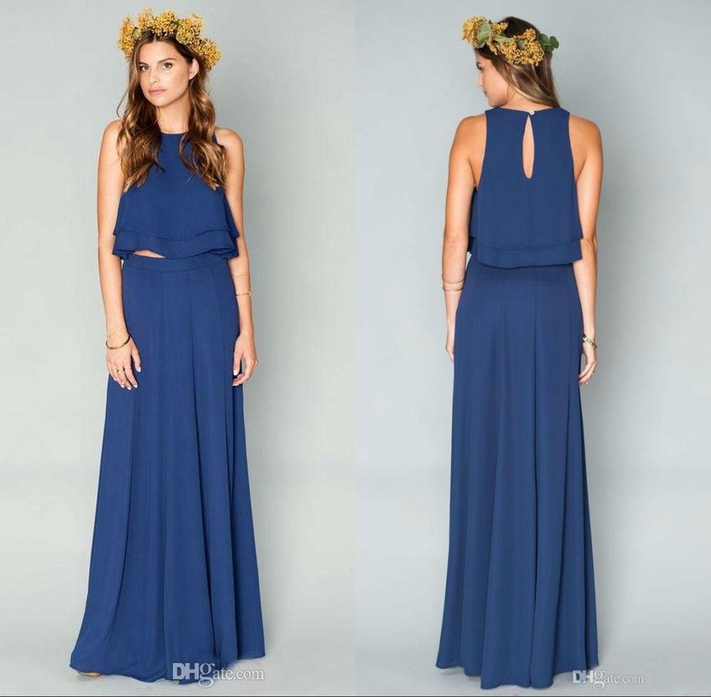 2016 new two pieces navy blue bohemain bridesmaid