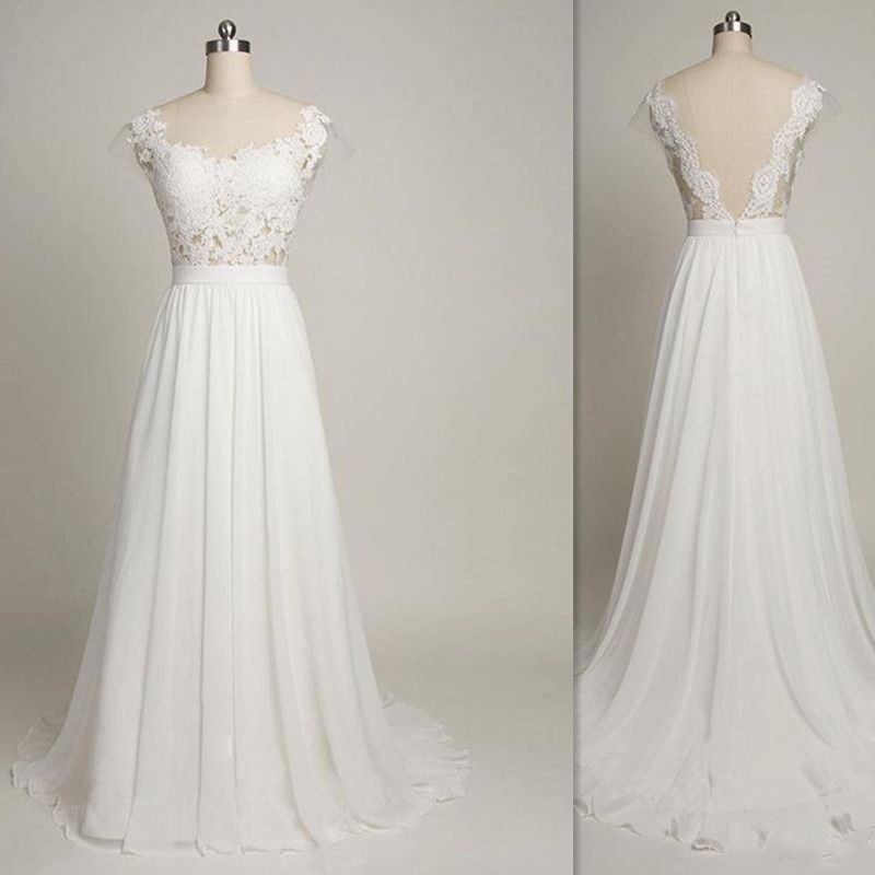 Image of simple wedding dress lace back