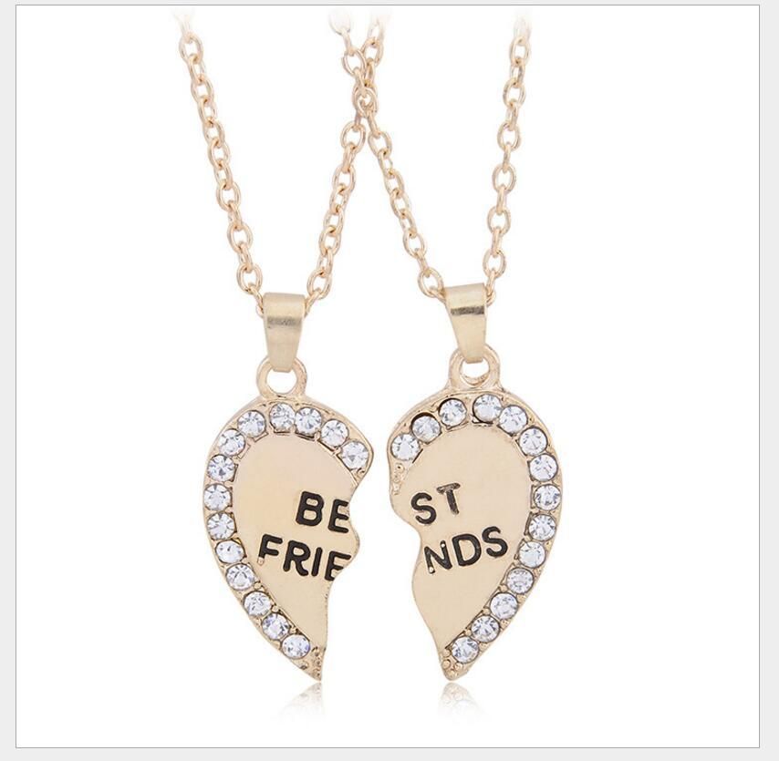 Two Part Best Friends Friendship Tone Broken Heart Pendant Long