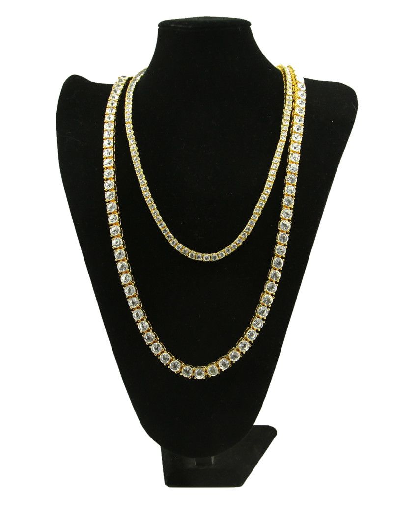 Großhandel Herren Gold Iced Out Tennis Kette Set 5mm Und 8mm Breite Lab Diamond Solitaire Tennis