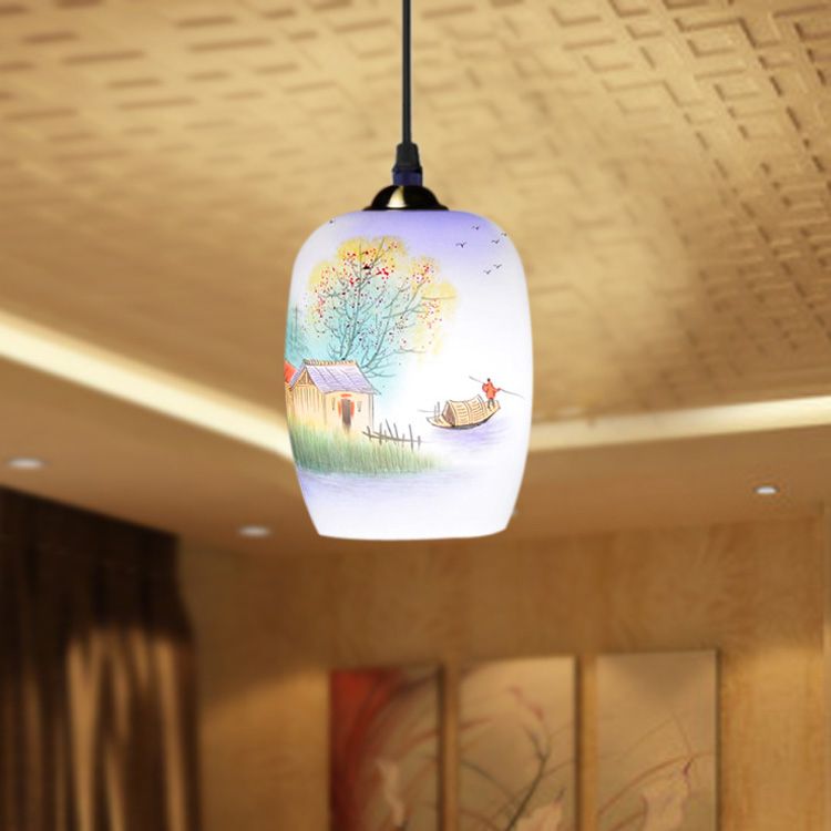 Antique Design Porcelain Lamps Led Lotus Vintage 90 260v E27 Eggshell Ceramic Kitchen Restaurant Hotel Pendant Lights