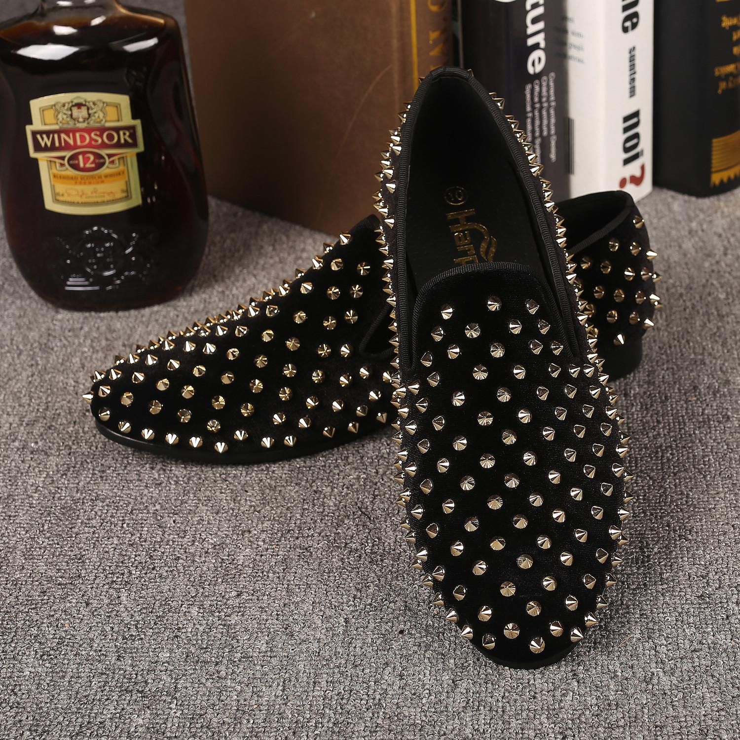 harpelunde rivets black men dress shoes spikes velvet loafers mens dress shoes size 14