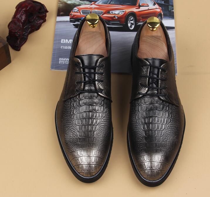 Fashion/pure Color Men's Gold Leather Lace-up Shoes Fashion Leisure ...