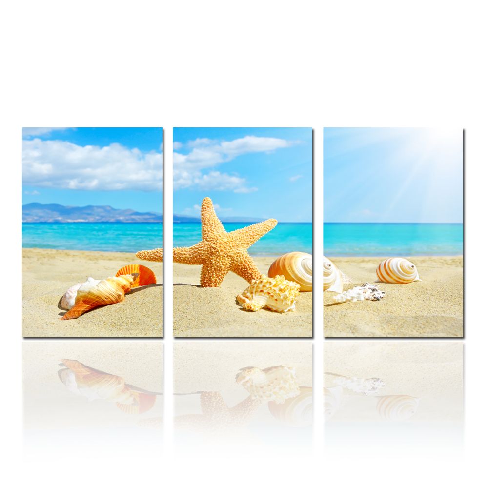 modern starfish and seashalls on beach canvas print wall painting