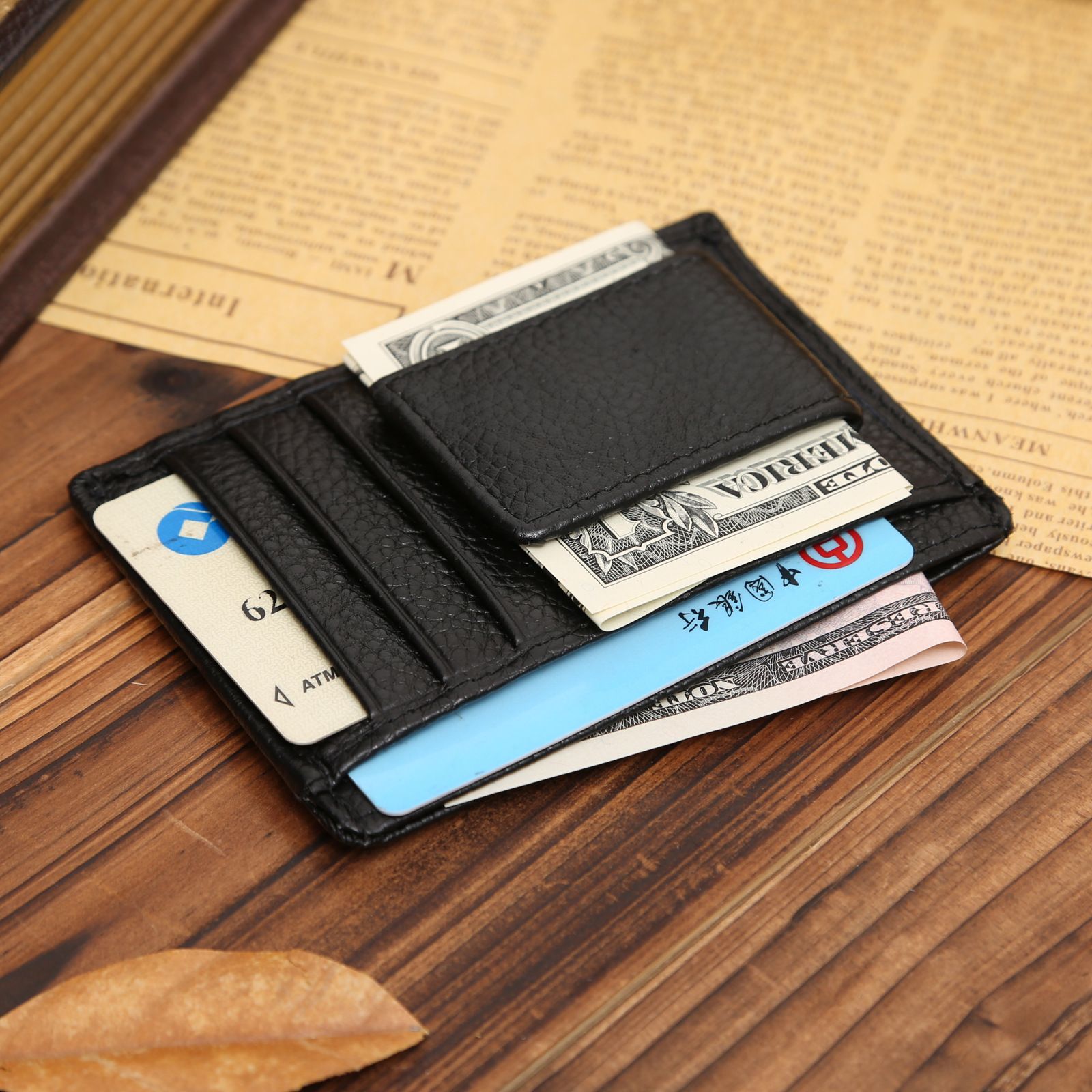 Front Pocket Men Purse Wallet Genuine Leather Multi Functional Card