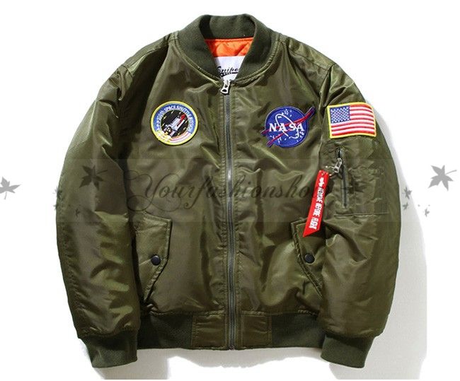 NASA Winter Thicken Mens MA1 Bomber Jacket USAF Kanye West Hip Hop ...