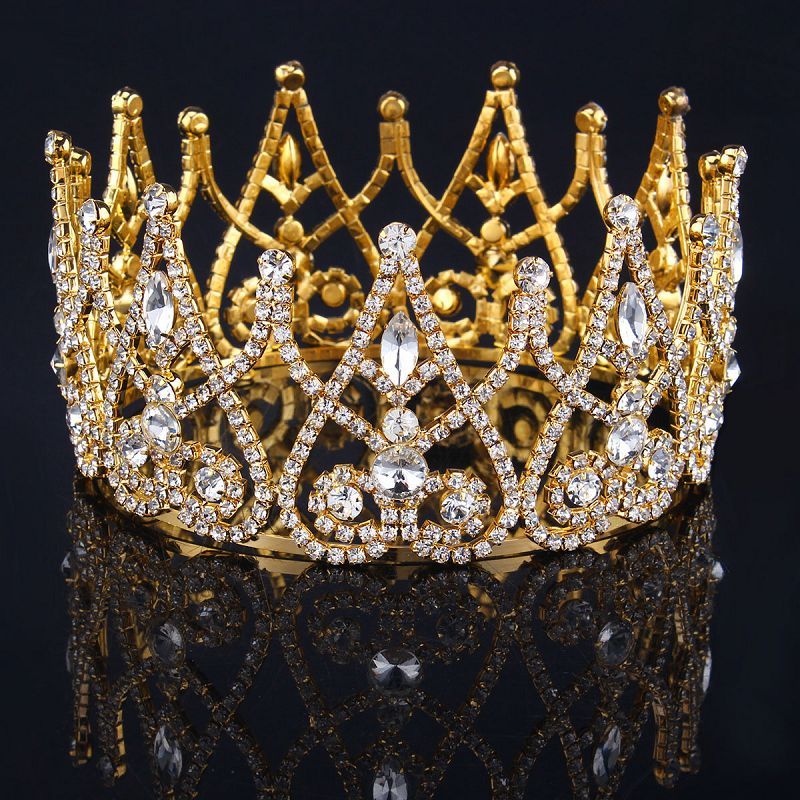 2019 Royal Gold Plated Rhinestone Crown Tiaras Queen/Princess Hair ...