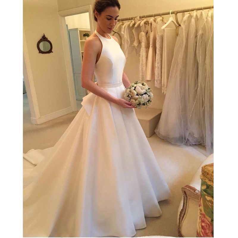 compre 2018 nueva elegante una línea de vestidos de novia sin