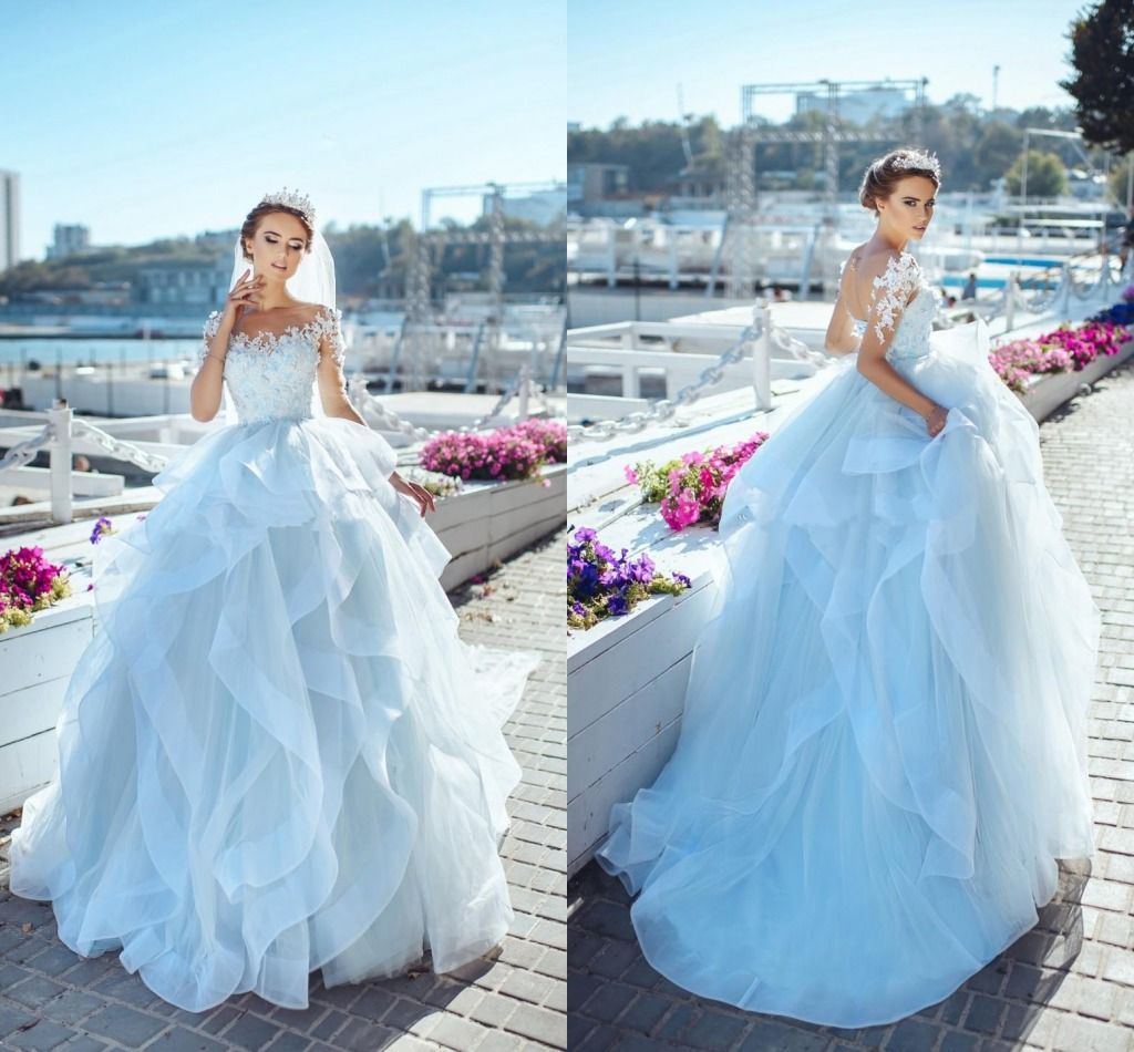 sky blue bridal gown