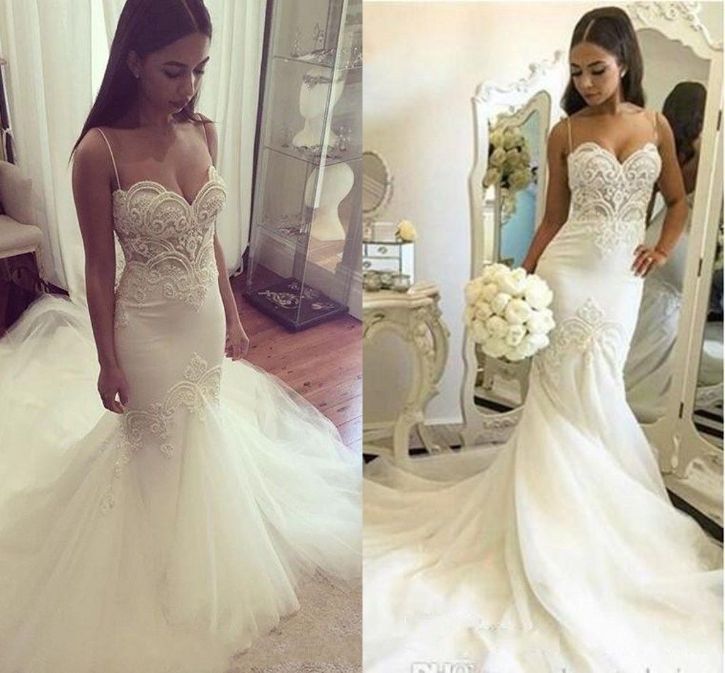 2016 New Arabic Sexy Plus Size Mermaid Wedding Dresses Spaghetti Straps ...