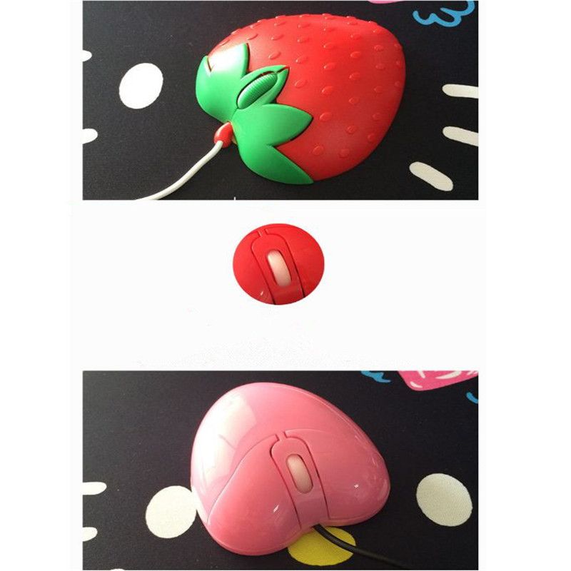 2021 Novelty Strawberry Shape Computer Mouse USB Optical Mouse Sweet