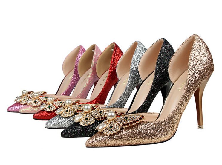 Silver/Gold Wedding Shoes Crystal Butterfly Bridal Shoes Sequins Pump Bridesmaid Shoes Popular 