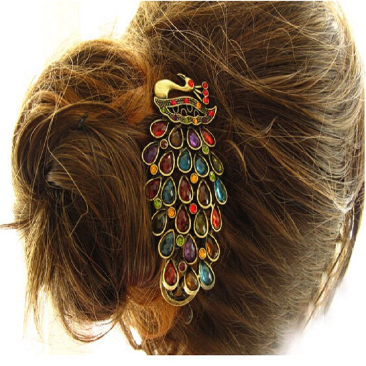 2019 Women Crystal Hairpins Fashion Peacock Hair Clips Women Hair