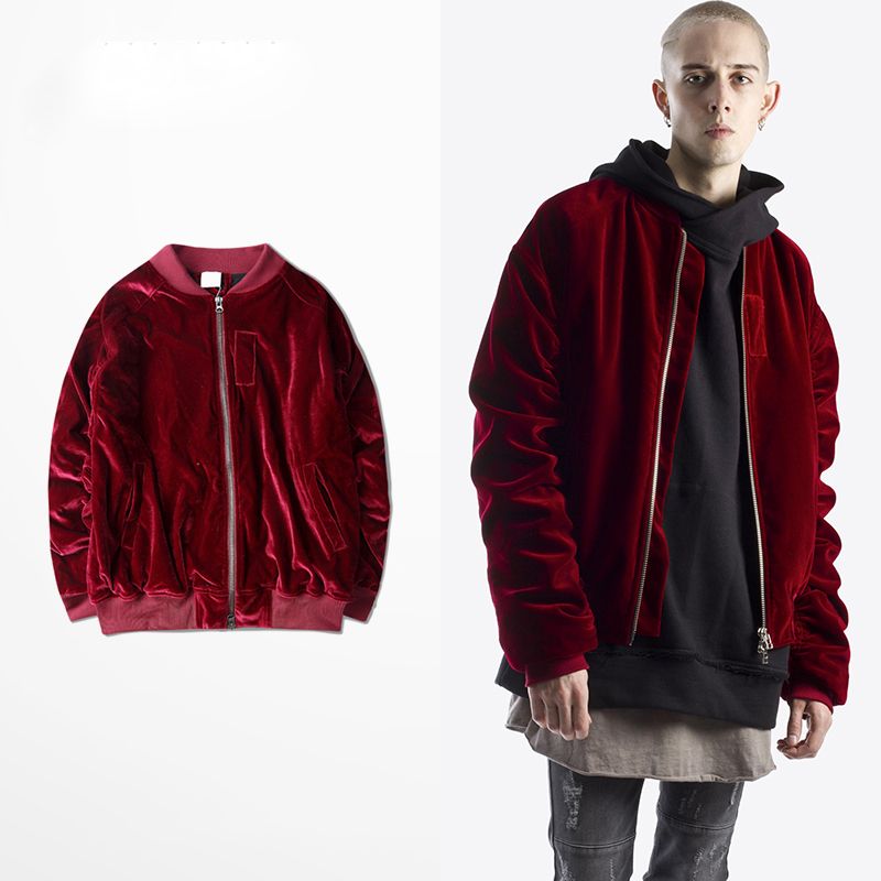 New Kanye Bomber Jacket For Men Hip Hop Wine Red Velvet Coats 15 - New Kanye Bomber Jacket For Men Hip Hop Wine Red Velvet Coats