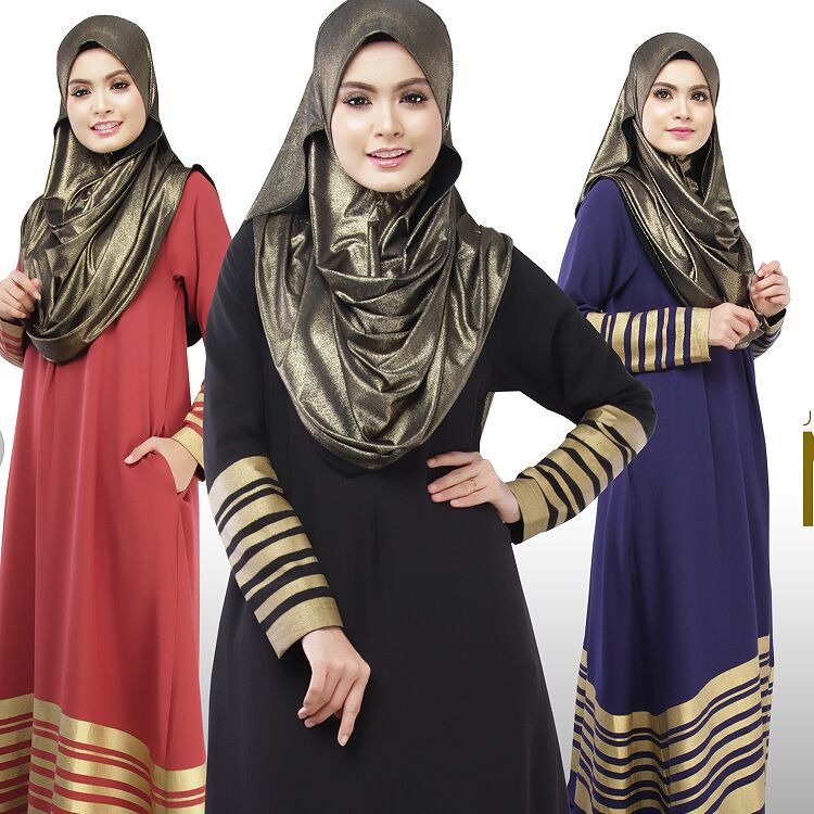 Abaya Models Dubai Muslim Clothing Black Abaya with Gold Bar Print