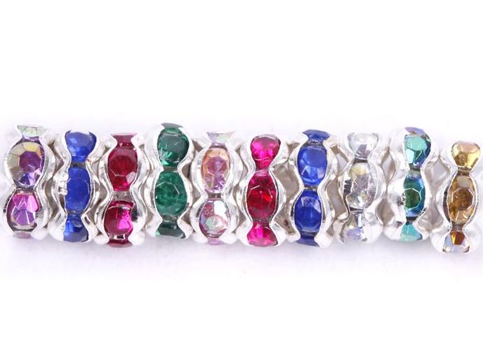 300 pçs / lote Rhinestone Banhado A Cristal Grande Buraco Spacer Beads Jelwery Descobertas Para Fazer Jóias Pulseiras 8mm