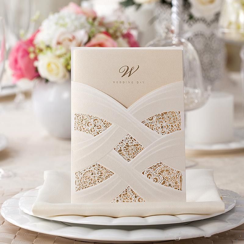 new red ivory hollow lace wedding party invitations laser cut